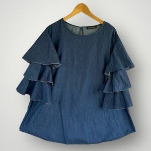 5 for $40 Touch Me Top Blouse Denim Blue Women Size 2X